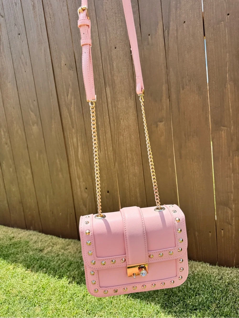 Pink Studded Crossbody Shoulder Bag